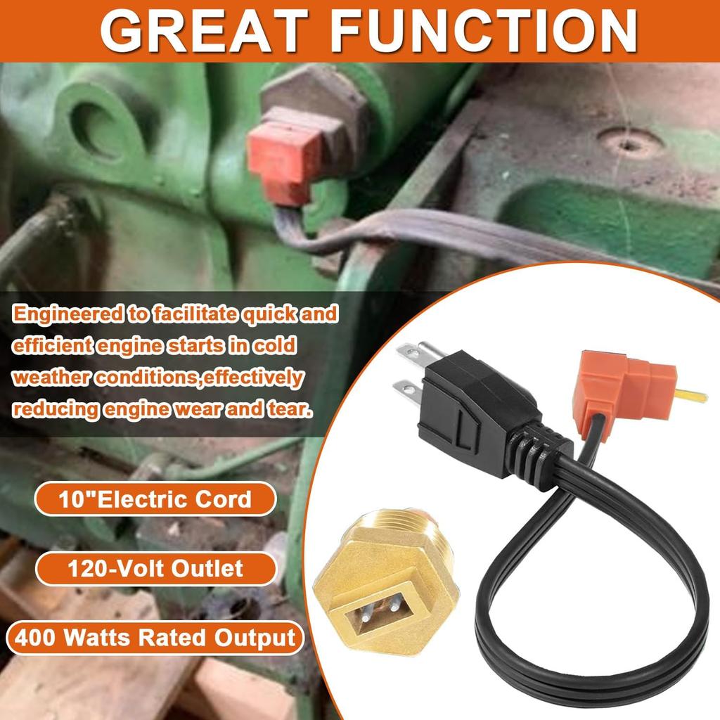 Engine Block Coolant Heater Kit replace for AR87167 suitable for John Deere 1025R 110 2210 2305 4210 445 X495 XUV Gator 850D 855D 855M 865E Tractors