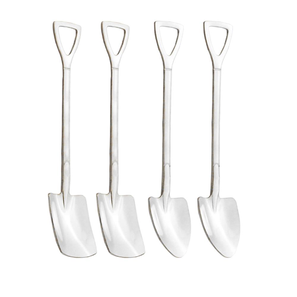 Dinnerware Gold Retro Shovel Flat Coffee Tea Ice Cream Spoons Gift Creative Bar Stainless Steel 304 Dessert Spoon Set Housewares