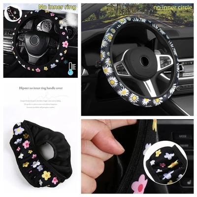 Car Steering Wheel Steering Wheel Cover Car Steering Wheel Cover For Women Wheel Cover Flowers Print Anti-Slip Funda Volante