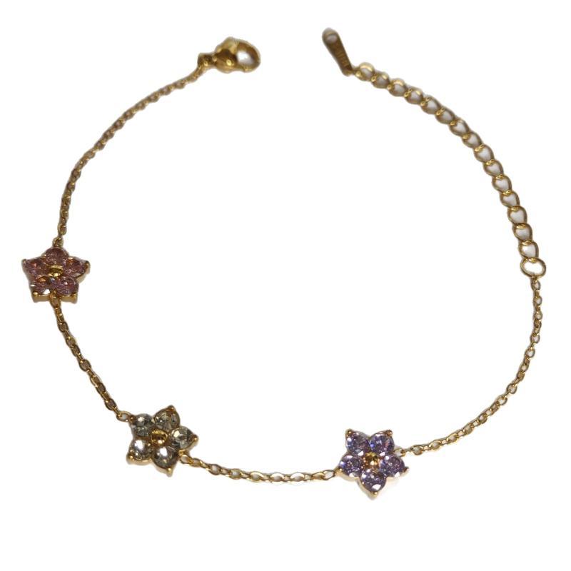 1 stk Blomsterkrystalarmbånd Guldbelagt Farverig Rhinestone Blomstret Kæde Justerbart Håndledssmykke Til Kvinder Daglig Festbrug