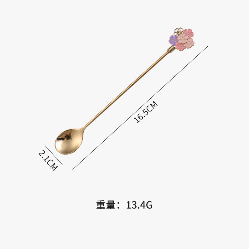1 Pcs Cherry Blossom Spoon Fork Stainless Steel Coffee Spoon Kitchen Star Long Handle Stirring Spoons Kitchen Coffee Tableware