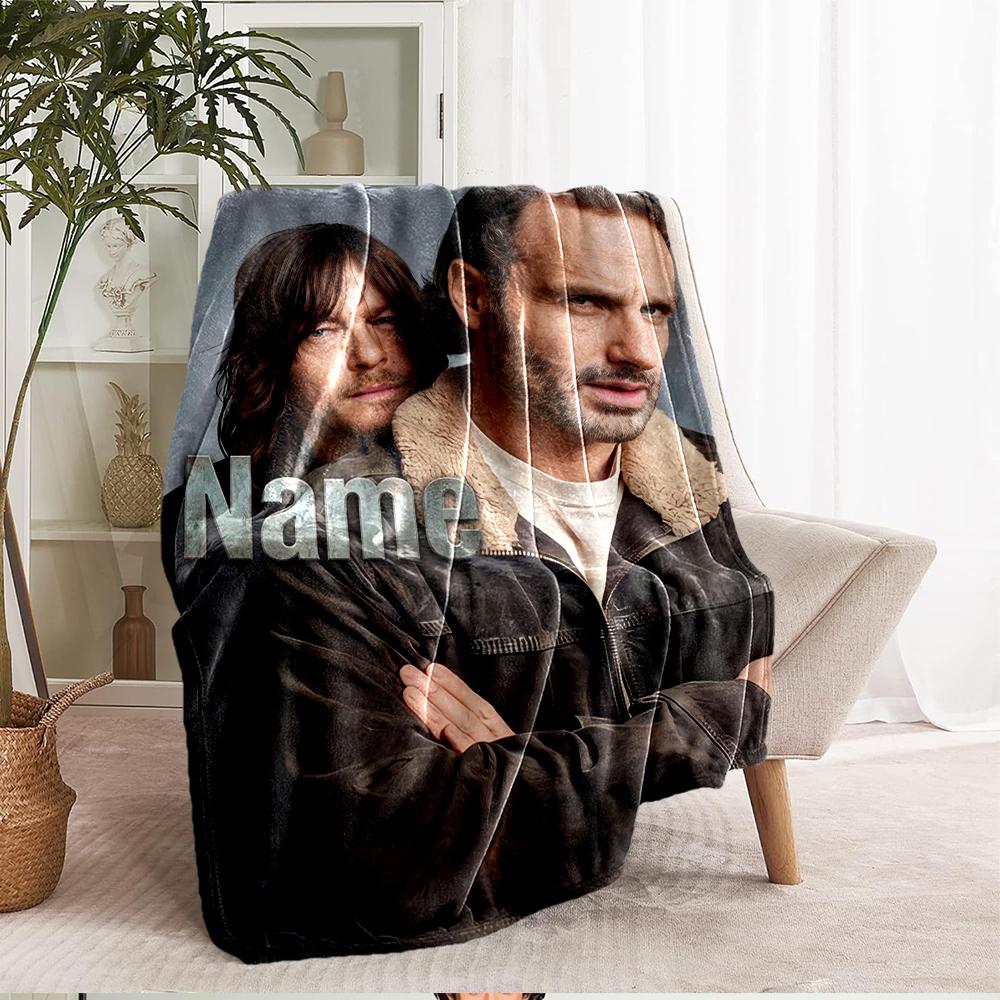 Custom Name Daryl and Rick Theme Printed Blanket - Perfect for Couch, Bed, Travel & Outdoor Use | Machine Washable, Cozy & Durable.