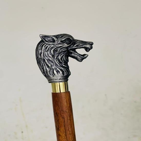 91,44 cm Wolfskopf Spazierstock Holzstock mit Messinggriff Geschenk für Ihn, Sie, Vater, Mutter, Großmutter, Großvater