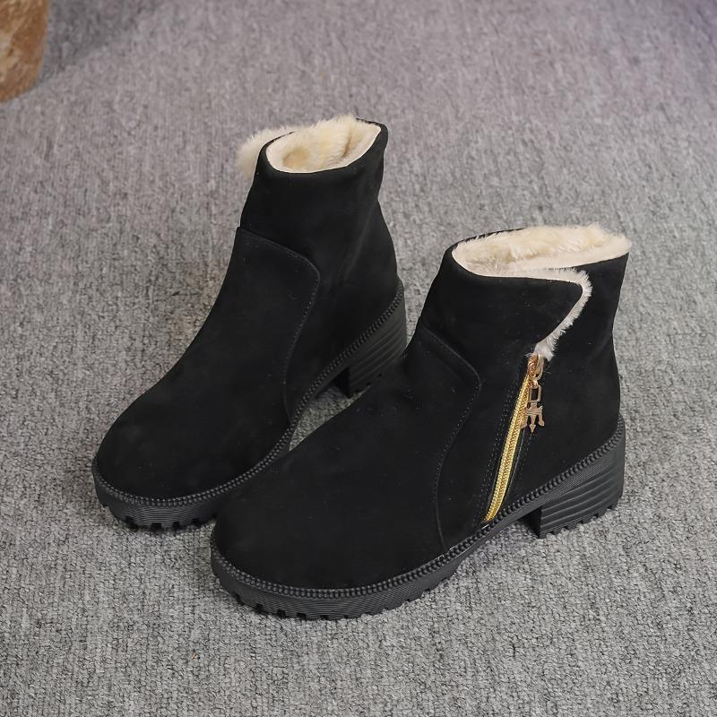 

Модные зимние новые ботильоны на квадратном каблуке из хлопка, модные замшевые ботильоны с круглым носком, боковой молнией, на платформе, противоскользящие, износостойкие 40 чёрный