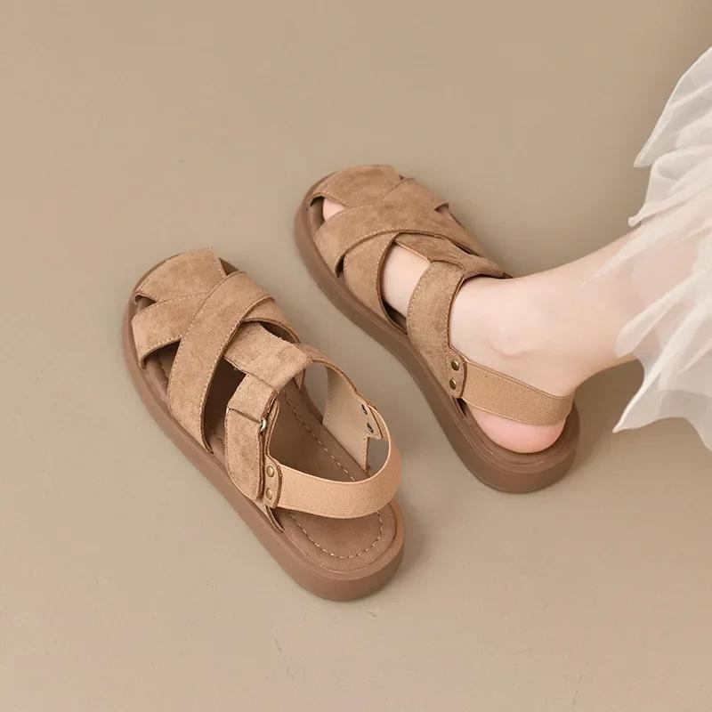 Fashion Women's Roman Sandals Summer Outdoor Wear Hole Hole Beach Shoes Flat Bottom Sandals Hollow out Design Leather Leisure Footwear
