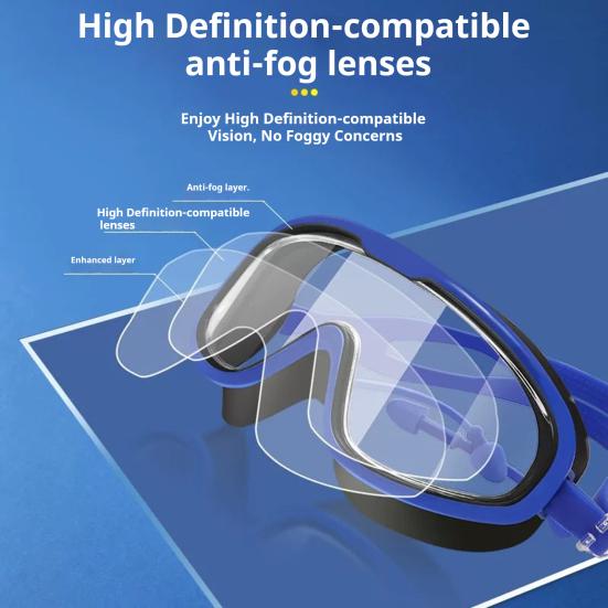 Adults Wide View Swim Goggles with Earplugs Waterproof No Leakage Anti-Fog Men Women Swimming Goggles Diving Snorkeling Equipment