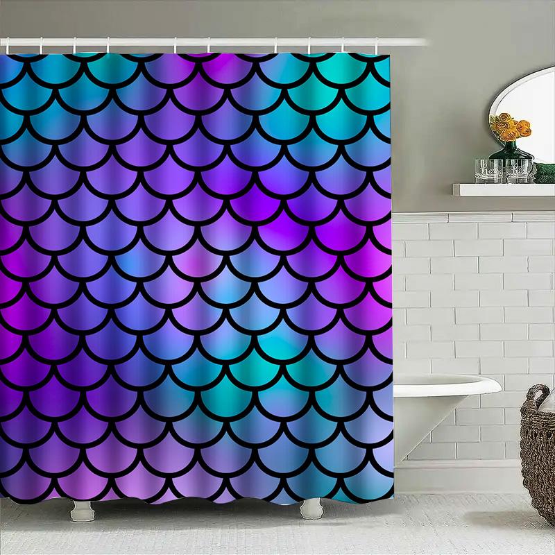 Rainbow Fish Scale Shower Curtain Bath Home Decor Waterproof Printed Fabric Size Options Available Free Shipping World Wide