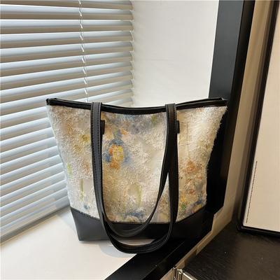 2025 New Chinese Literary and Artistic Ink Painting Small Fresh Female Shoulder Bag Large Capacity Handbag Fairy Tote Bag