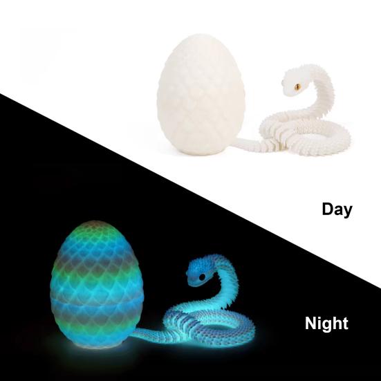 3D Printed Snake Egg with Snake Inside Movable Joints Snake Eggshell Figurine Articulated Snake Fidget Toy Desktop Decoration Ornament