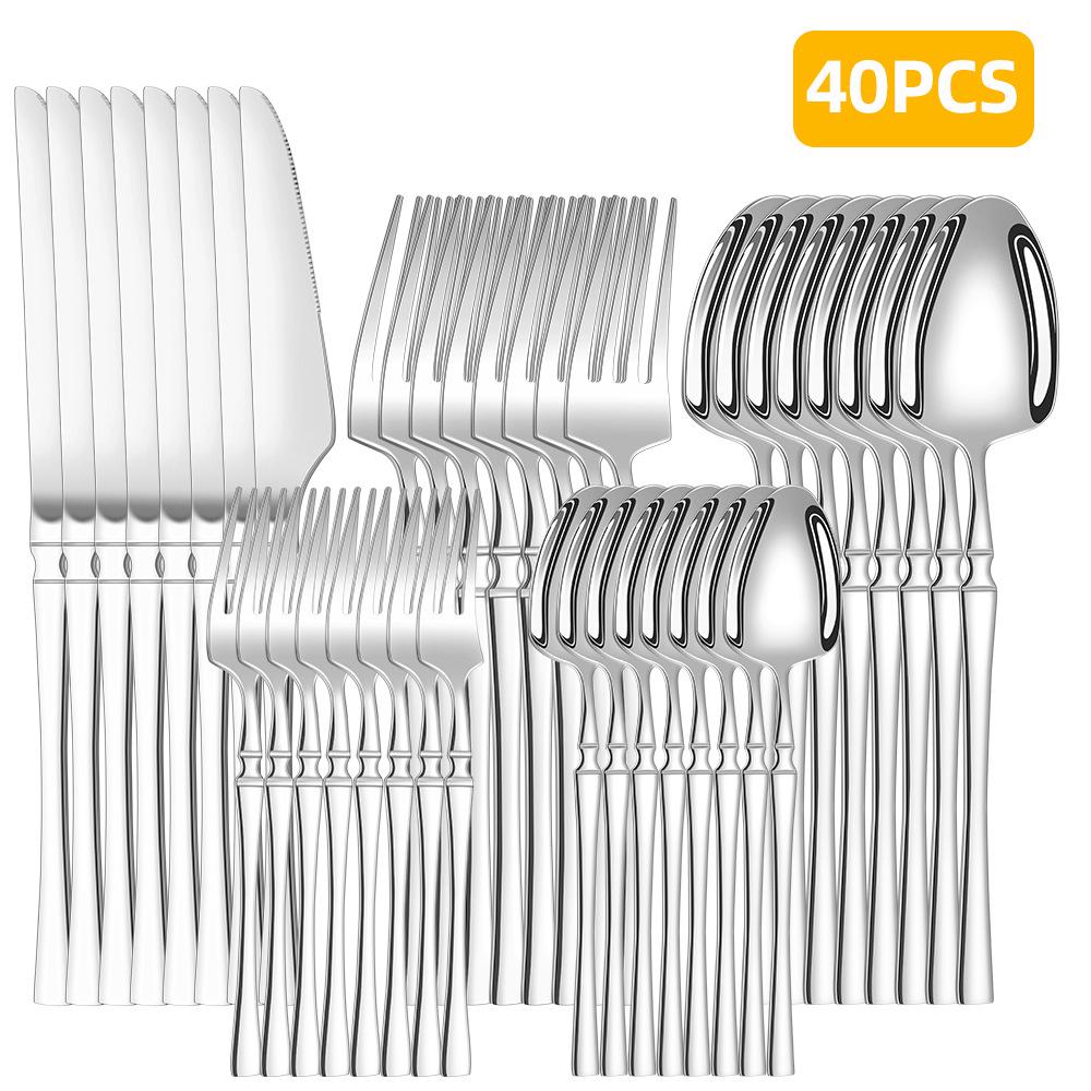 Stainless Steel 30-Piece Cutlery Set with Small Waist Design for Restaurants and Hotels