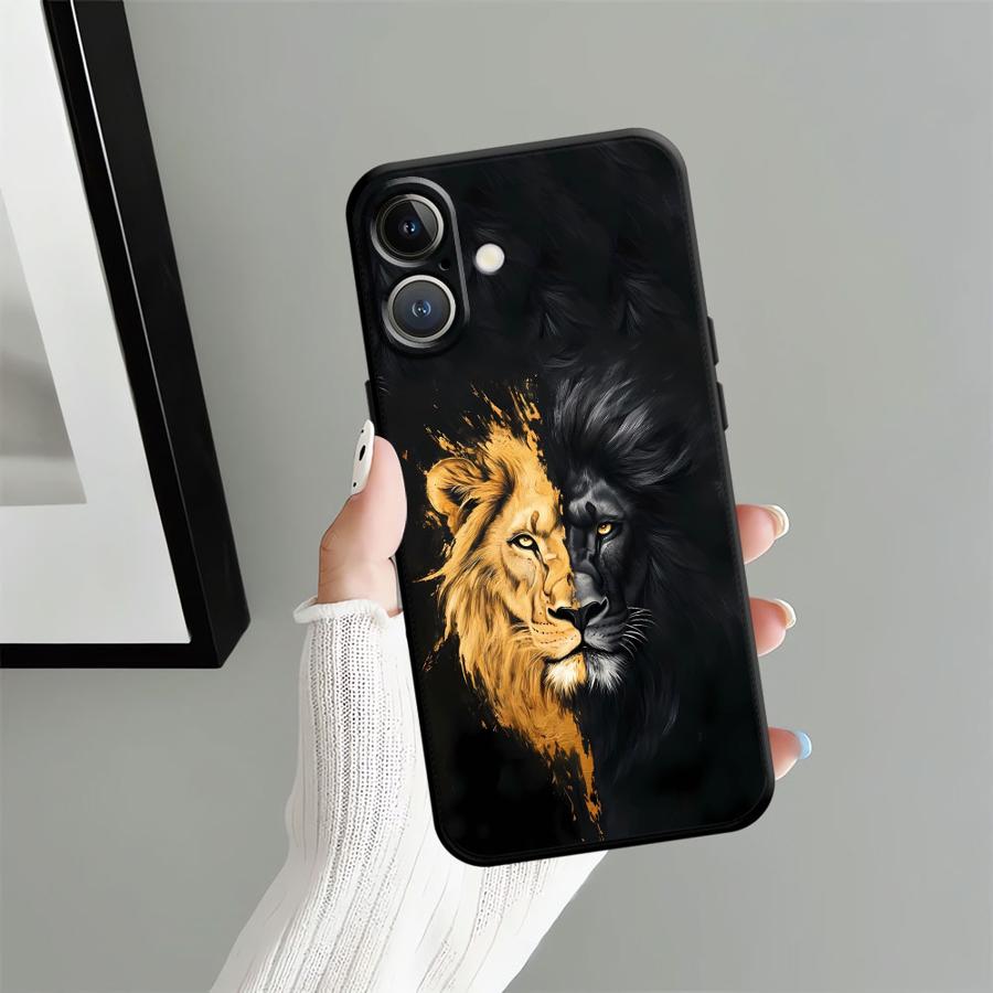 Black Soft Phone Cover Case for iPhone XR 7 8 17Air 15 16 14 Plus XS Max 13 12 11 17 Pro Max Animal Lion Pattern