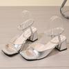 Fashion Women's Fashion Chunky Sandals Summer New Square Head Open-toe Line with Anti-slip Wear-resistant High Heels