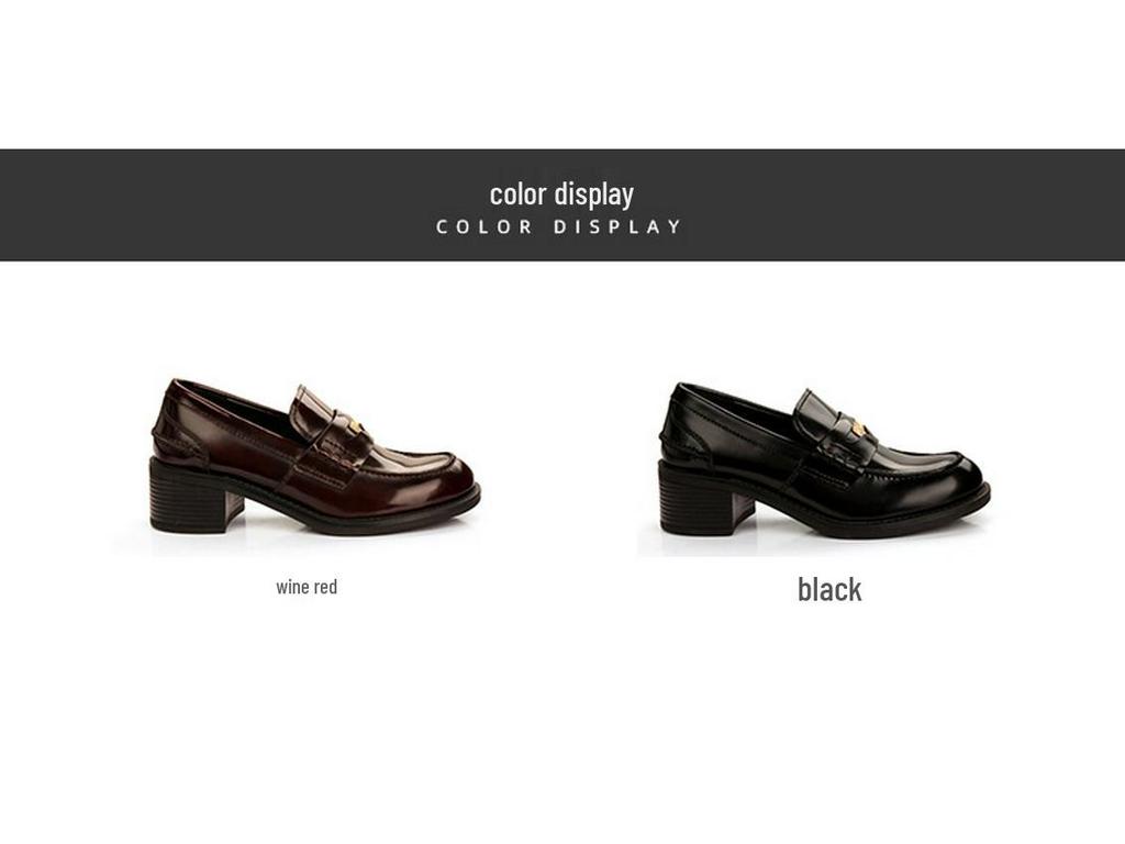 Women's Sheepskin Leather Slip-On Loafers with Chunky Heel and Coin Detail in Grape