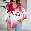 Women's V-neck Gradient Print Three-quarter Sleeve Fashion Top