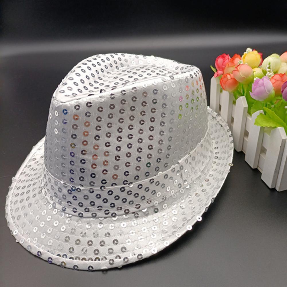 Shining Short Brim Hemming Jazz Hat Adult Kids Sequins Decorated Stage Show Hat Party Supplies