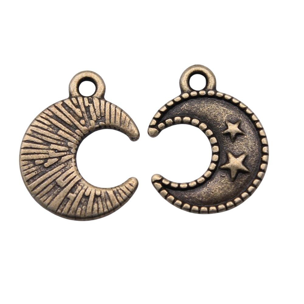 

20шт Лунные звезды Шармы Шармы Античная бронза Цвет Цинковый сплав 15X12mm