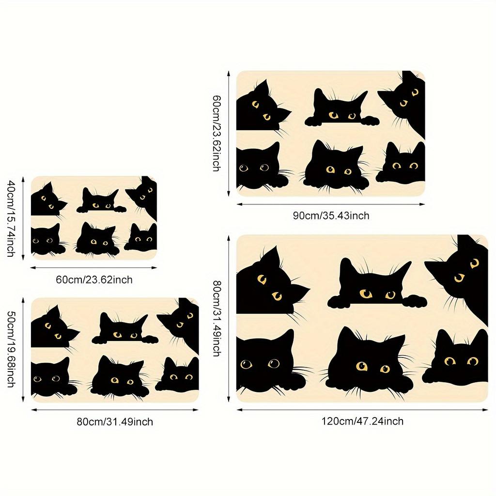 1 non-slip polyester doormat with black cats print - stain resistant, lightweight, dry cleanable for entryway, kitchen