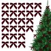24 Pieces Christmas Tree Velvet Bows Wine Red Christmas Bow Vintage Ornaments Suitable For Flower Garlands Gift Packaging Crafts