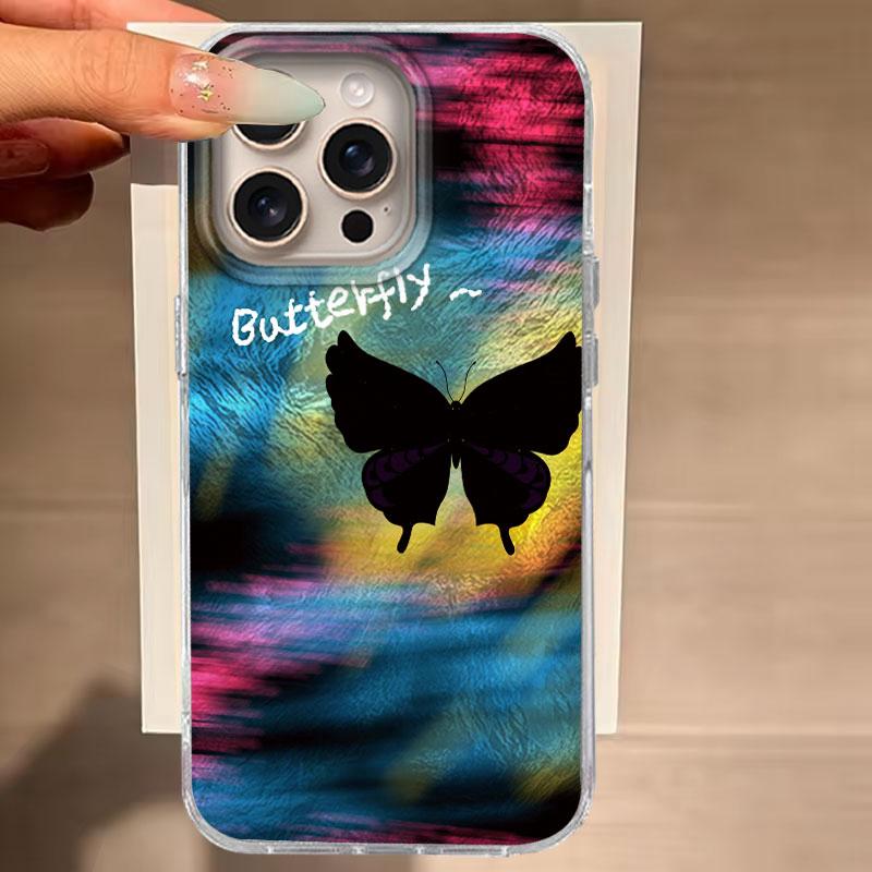 Case For IPhone 16 15 13 Plus Pro Max 7 14 Pro 5G Phone Cover Green Black Butterfly Gradient Pattern For IPhone 16e Luxury Bags