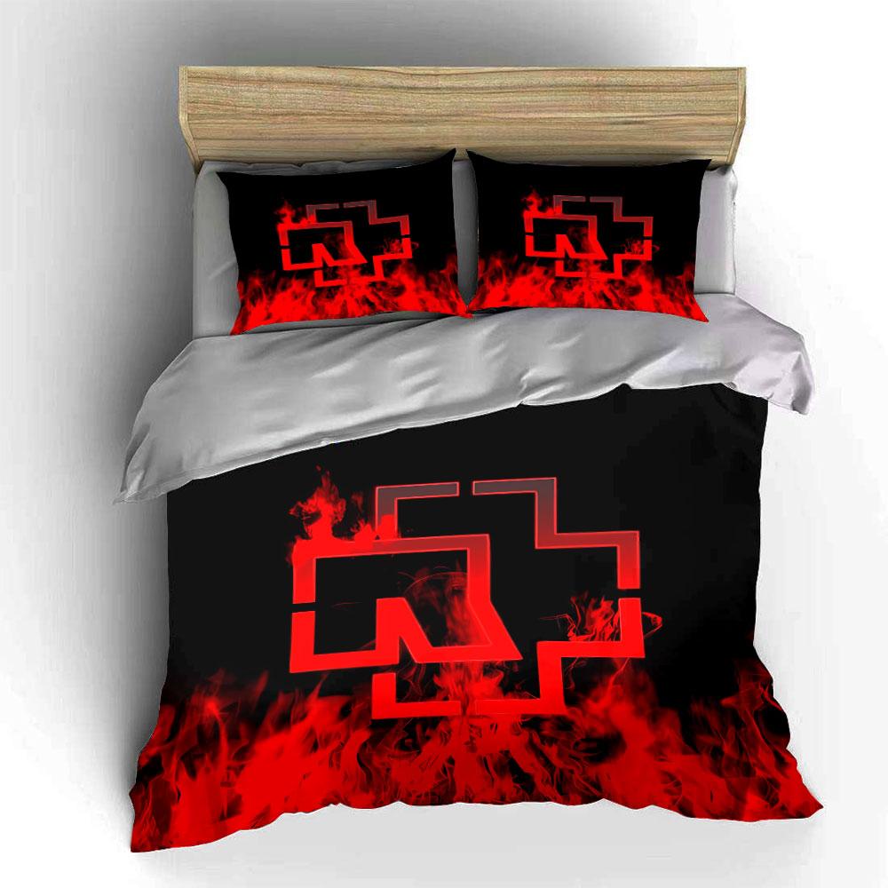Musik-Thema „Flammendes Rotes Kreuz Dekorationsset“ Bettwäsche-Set mit 1 Bettbezug 2 Kissenbezügen Einzel Doppel King Queen Geschenk