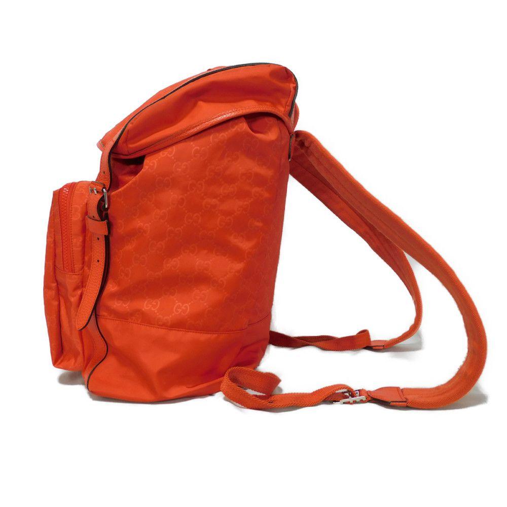 Used 9539 GG Nylon Daypack 387071 7927 Double G Calfskin Drawstring Logo Embossed Orange Red Men's from Japan AUTHENTIC