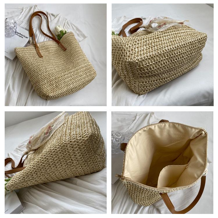 Summer large-capacity tote bag women's shoulder hand-woven bag ins Fengqing new pastoral hand-carried straw women's bag