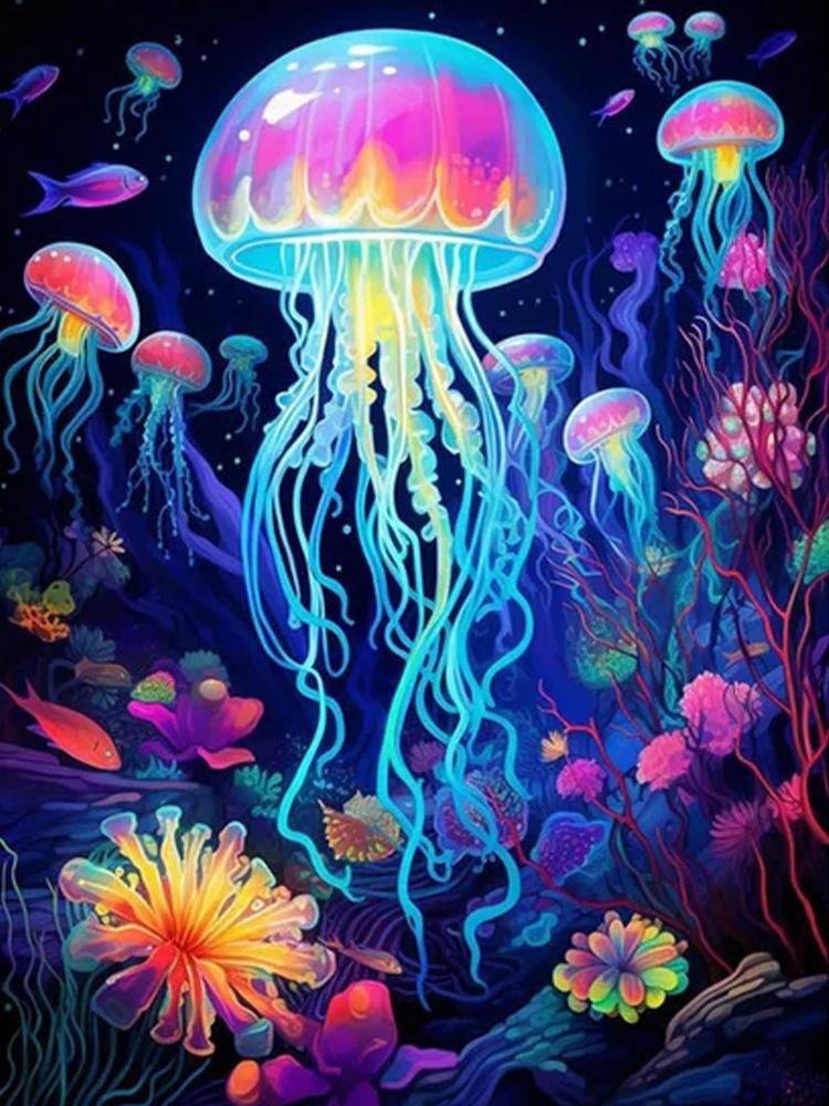 Marine Animal 5DDIY Diamond Painting Colorful Jellyfish Full Diamond Inlaid Diamond Art Cross Embroidery Set Cartoon Decoration