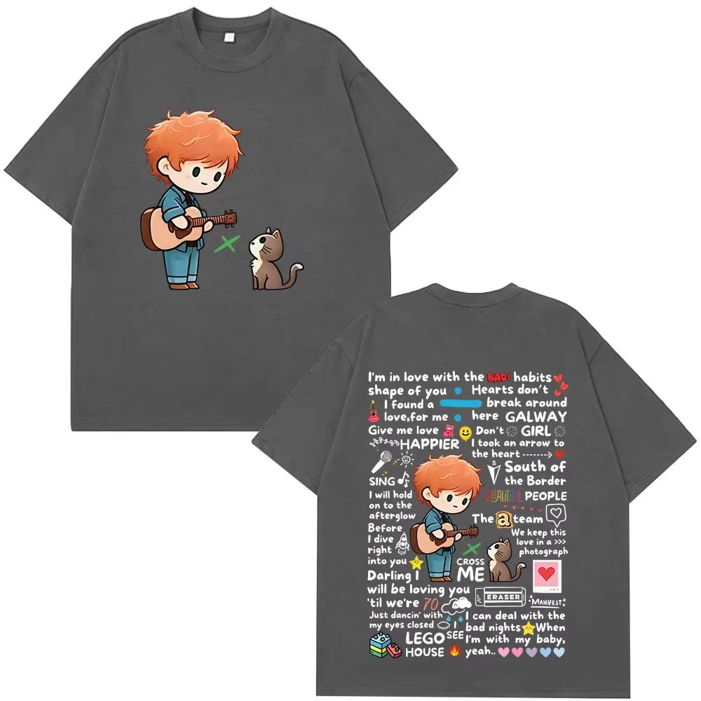 Vintage T-Shirt Ed Sheeran Europatournee 2026 Graffiti Muster T-Shirts Unisex Damen Baumwolle Kurzarm Oversized Mode T-Shirts