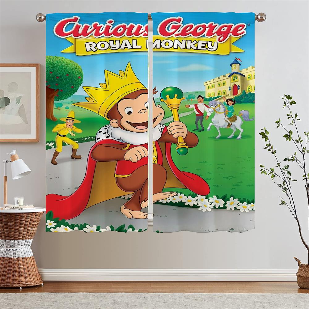 Curious George Kitchen Curtain Tiebacks Curtains for Living Room Decoration Tulle In Kitchen Curtains 2 Pieces Window Blackout