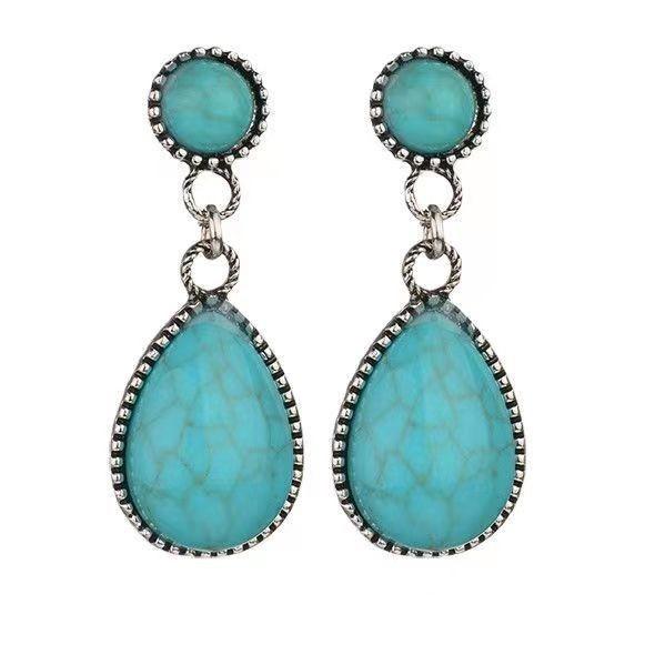 

Креативные серьги-капли в стиле ретро, ​​богемные серьги с бирюзовым цветком и резьбой в этническом стиле