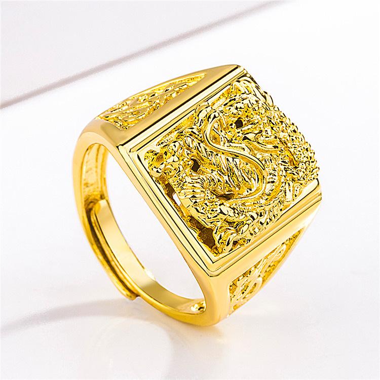 Ring Vietnamese gold-plated jewelry brass gold-plated jewelry square dragon ring opening men's dragon pattern ring ring