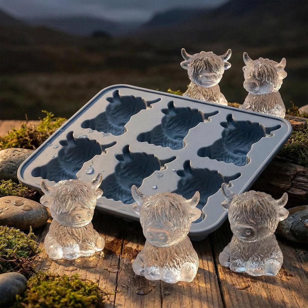 Formička na led do whiskey ve tvaru krávy Snadno uvolnitelný barový nástroj Formička na led Mini formička na ledové kostky Highland Cow Roztomilá 3D formička na ledové kostky pro koktejly