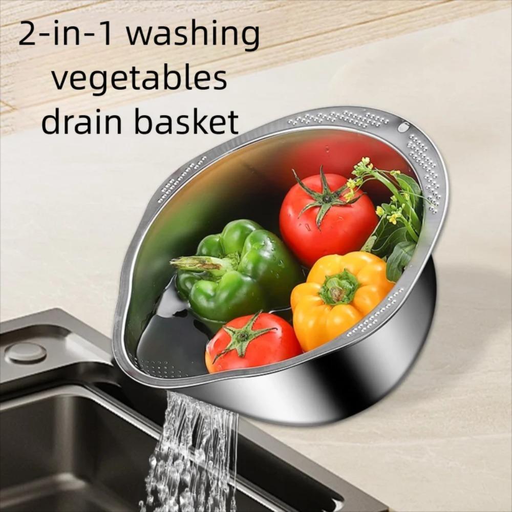 1PCS Rice Washer Strainer Bowl Stainless Steel Rinser With Side Drainers Multipurpose Strainer for Cleaning Fruits Vegetables