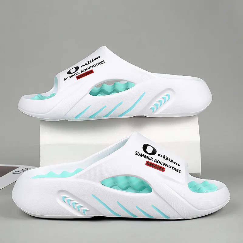 

Модные мужские массажные тапочки, домашние уличные сандалии, пляжная повседневная обувь, шлепанцы, мужские сандалии большого размера, удобные мягкие большие размеры 44 небесно-голубой