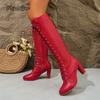 Mote Dames Spiss Tå Mote Lange Støvletter 2025 Høst Vinter Snøring Ridestøvletter Sideglidelås Kraftig Høy Hæl Knehøye Botas Mujer
