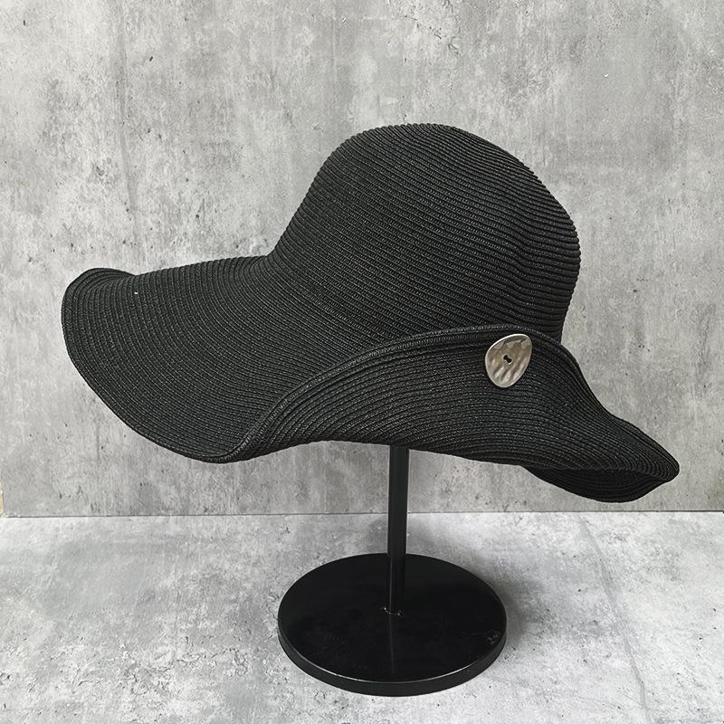 Flip Button Big Brim Sun Protection Straw Hat Women'S Summer Versatile Travel Visor Seaside Vacation Sun Hat