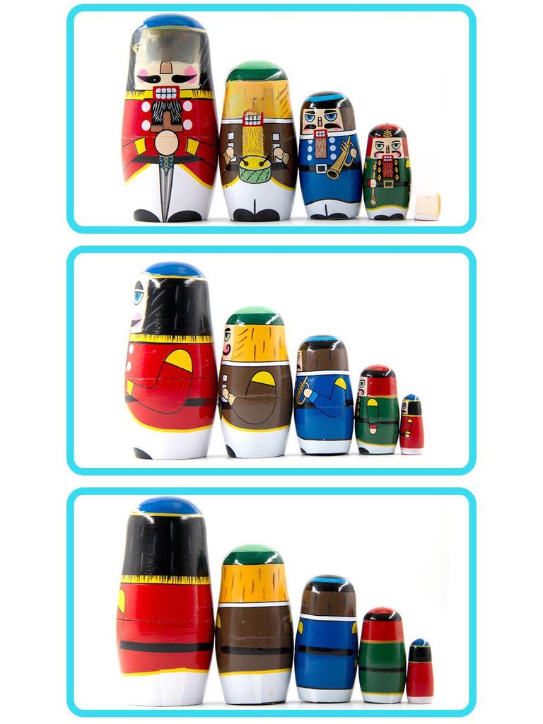 Russian Nesting Dolls - Five Cartoon Walnut Soldiers, Creative Wooden Home Ornaments