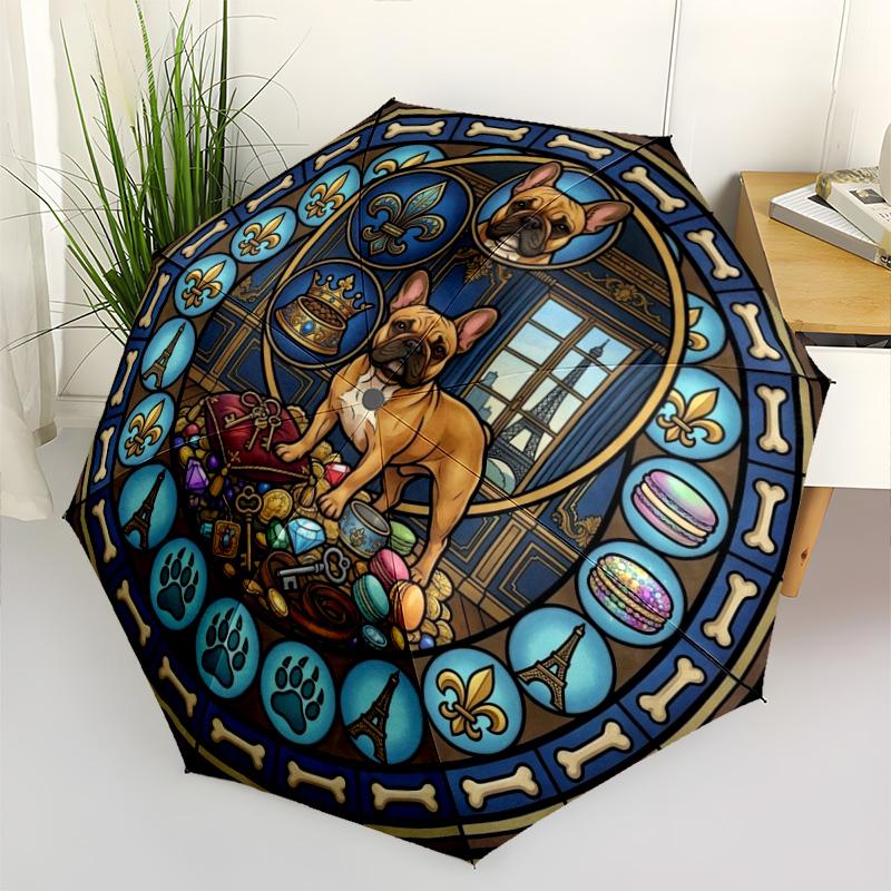Royal French Bulldog Majesty pattern umbrella, portable and foldable design, 8 ribs, a casual accessory for Halloween, Christmas, and birthday gifts.