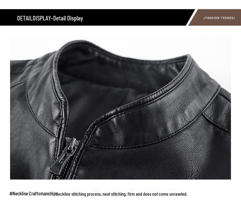 Men's Slim Fit Stand Collar Motorcycle Leather Jacket for Spring and Autumn