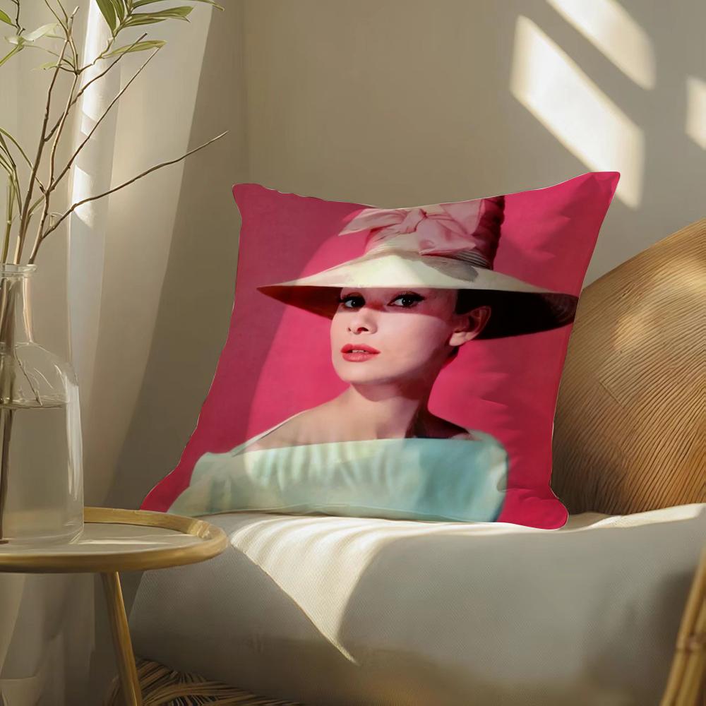 A-Audrey Hepburn Pillow Case Silky Elegant Comfort Sofa Bed Invisible Zipper