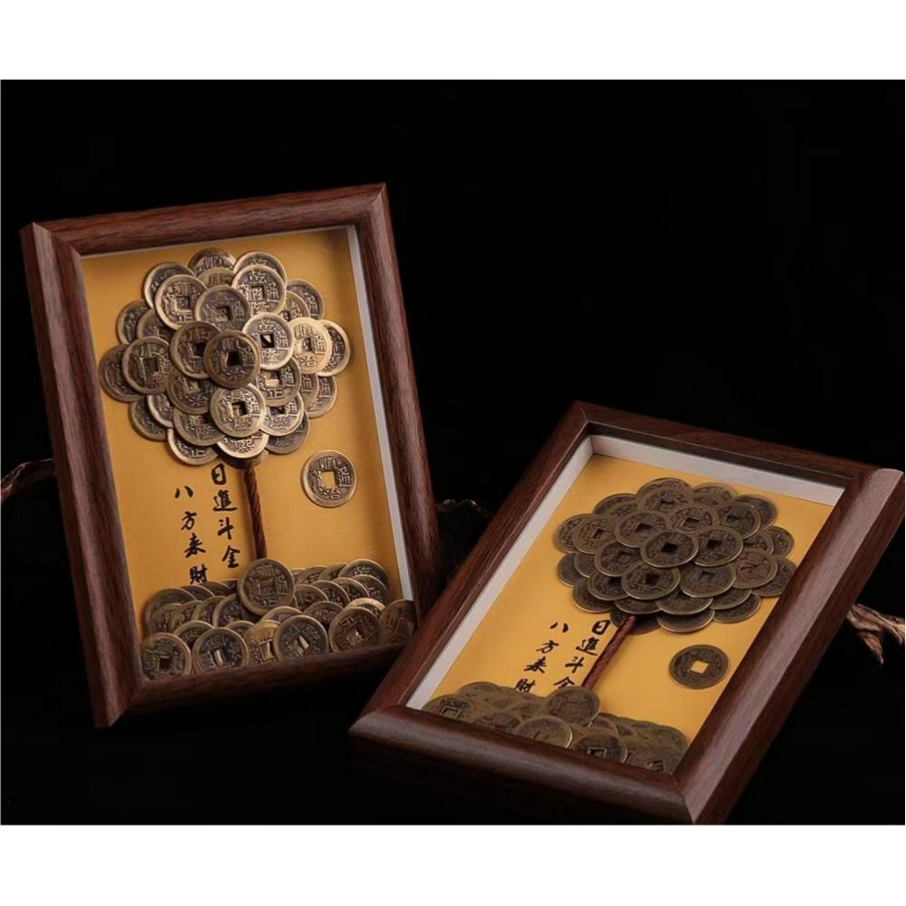 Handmade Wealth Tree Frame Creative Gift for Moving in Business Opening Decoration Ornament Wooden Chinese God of Fortune