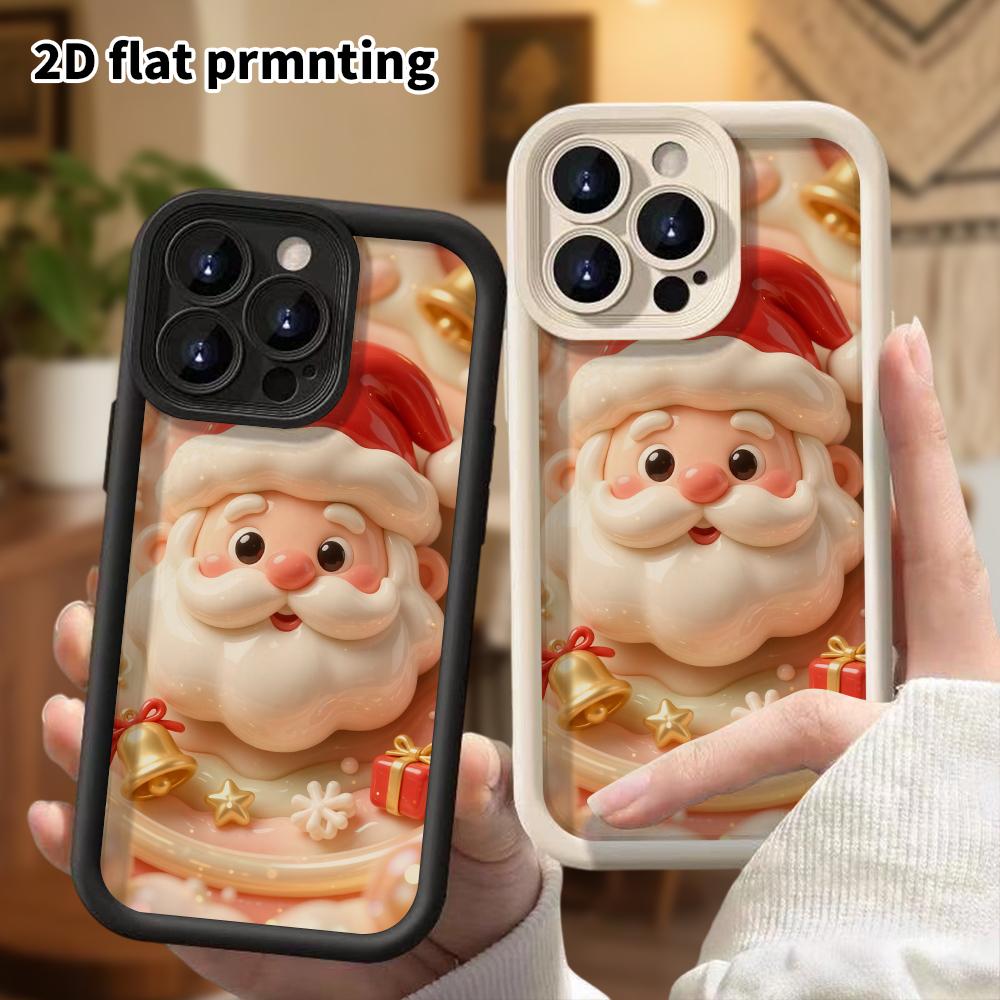Phone Case: 2D Flat Design Suitable for iPhone 18 17 16 15 14 13 Pro Protective Case, Santa Claus Head, Perfect Christmas and Halloween Holiday Gift