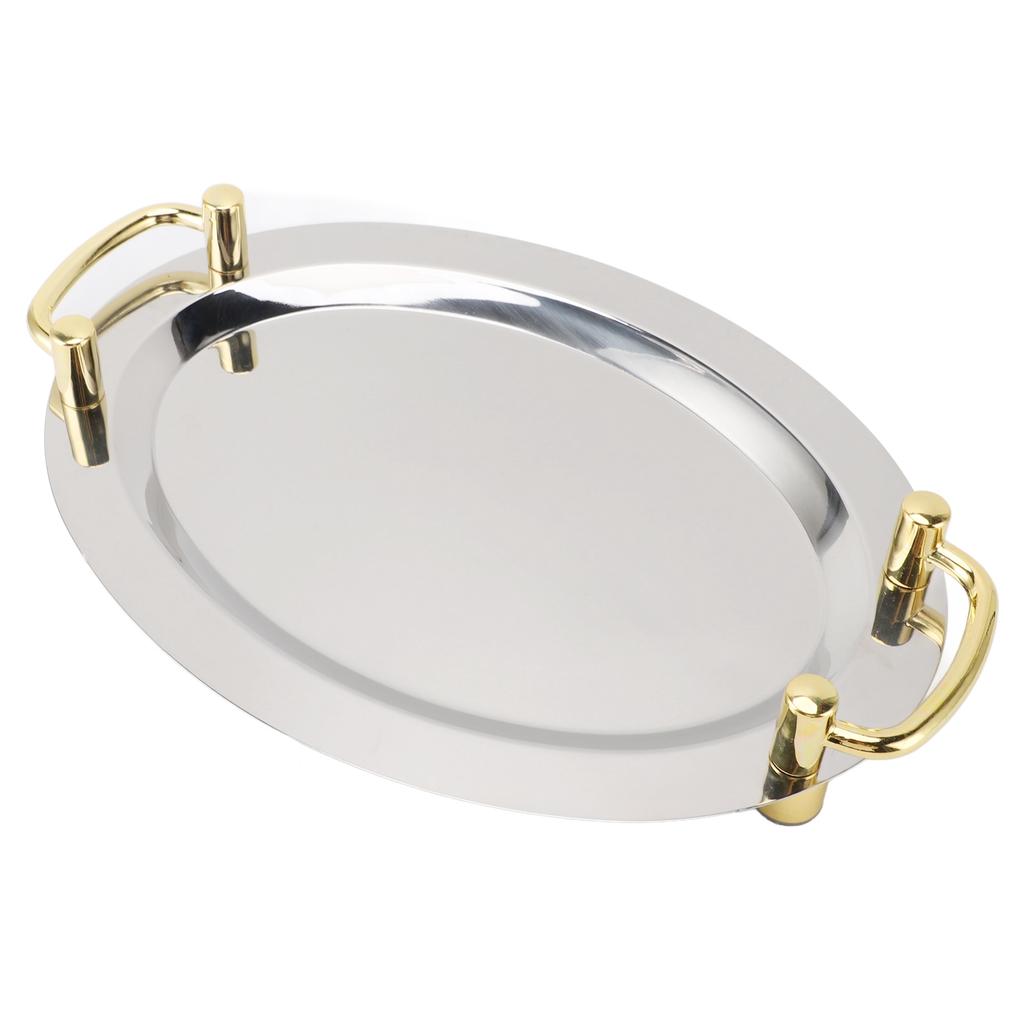 Stainless Steel Platter with Handle Multifunction Portable Metal Serving Tray Dinner Plate for