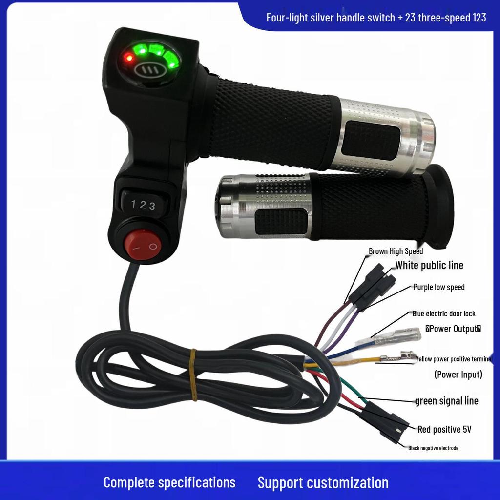 Four-Light Switch & Voltage Display Electric Bicycle Throttle Grip with Three-Speed Control