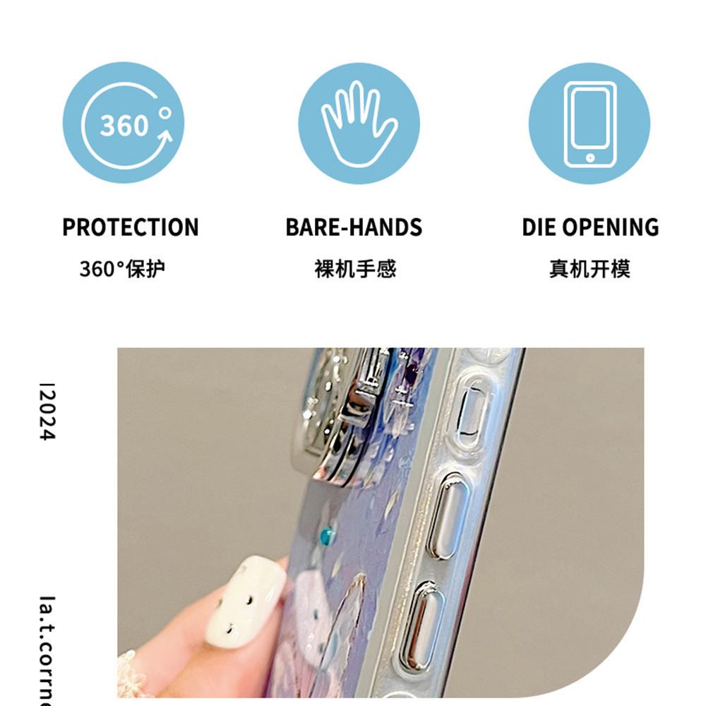 Invisible lens bracket protective film Phone Case For iPhone 15Pro Max 11 12 13 14 15 14 Plus 12pro 15pro Blue Flower Butterfly Pattern Back Cover