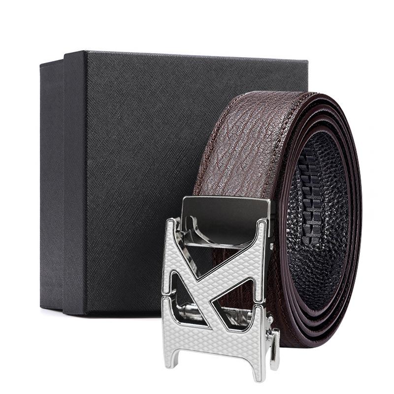Men'S Belt Men'S Automatic Buckle Cowhide First Layer Brown Genuine Leather Men'S Belt Gift Box Holiday Gift Set