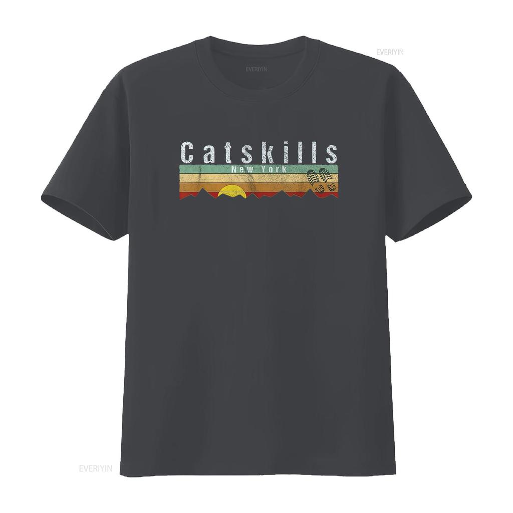 Womens Catskills Ny T Shirt Vintage Hiking Black 2XL Vintage Washed Soft Homme Stylish Unisex Stretched Slightly Versatile