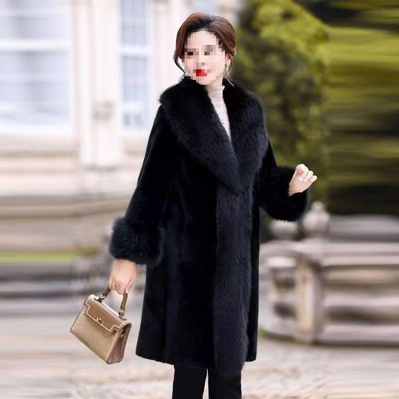 Imitation Mink Fur One-piece Coat, Imitation Fox Fur Collar, Extended Imitation Fur Coat