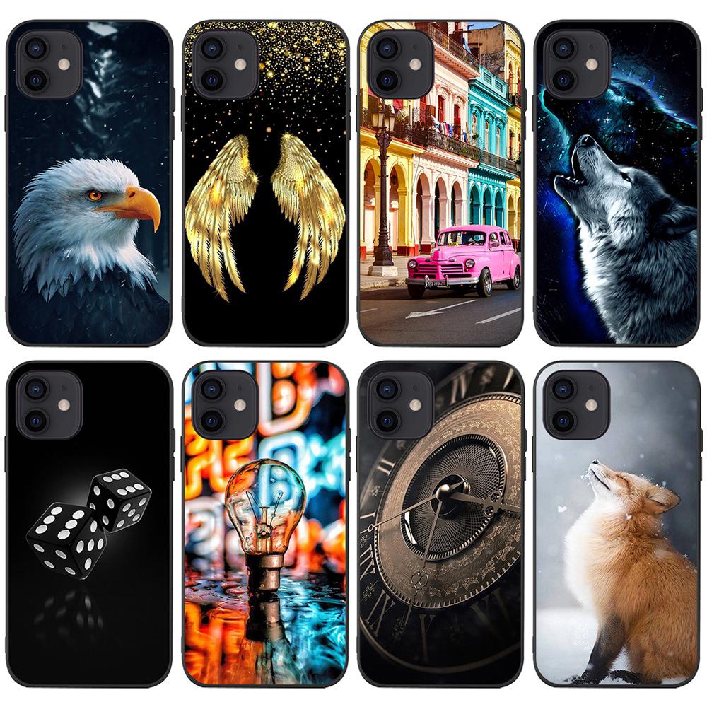 

Подходит для iPhone16 Чехол для мобильного телефона Мягкий чехол Новый чехол XR Европейский и Американский чехол для мобильного телефона с изображением животных, перьев, автомобилей, волков и лис iPhone12/12pro（6.1）