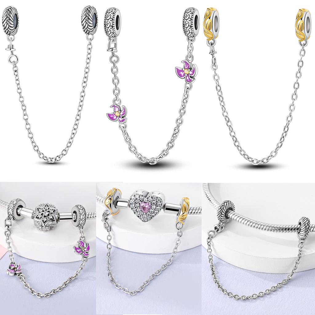 Fit Original Bangle Bracelet Newest Charms Bead Copper Butterfly Heart Shape Dangle Safety Chain Jewelry Diy Gift